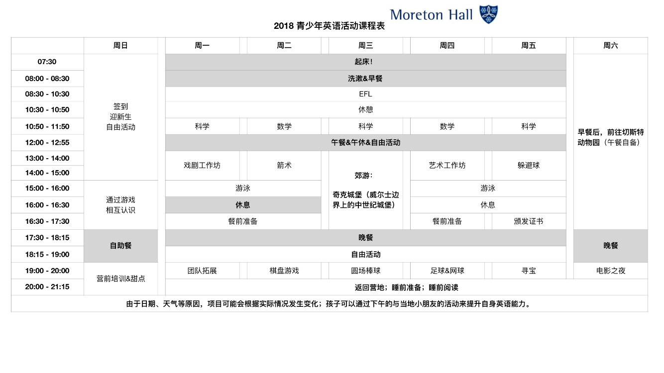 莫顿学校低年级英语夏校